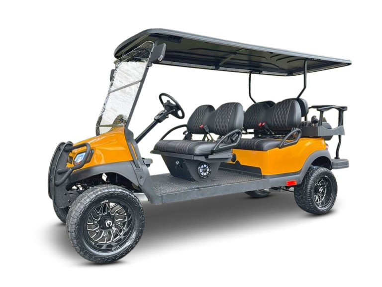 Better Than New Custom Club Car Tennessee Orange 6 Passenger Gas Club Car with Bluetooth Audio System